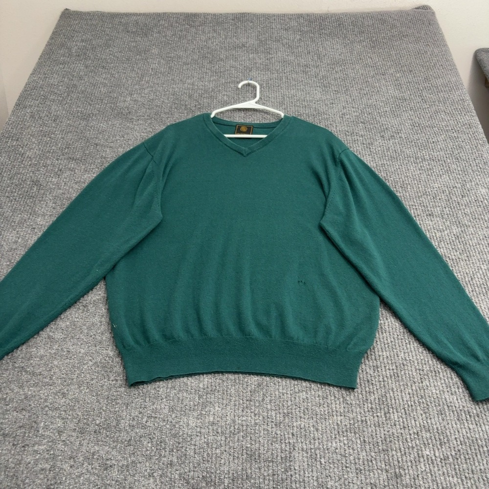 FX Fusion Sweater Mens L Green Cotton Knit V-Neck Casual Classic